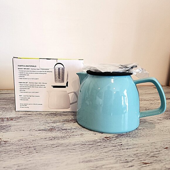 Bell Teapot with Basket Infuser - 26 oz. New! - Turquoise - Picture 3 of 3